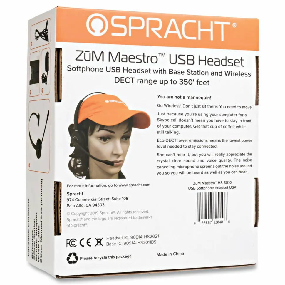 SprachtZUM Maestro Wireless DECT 6.0 Monoaural Over-the-Head USB Headset, Black