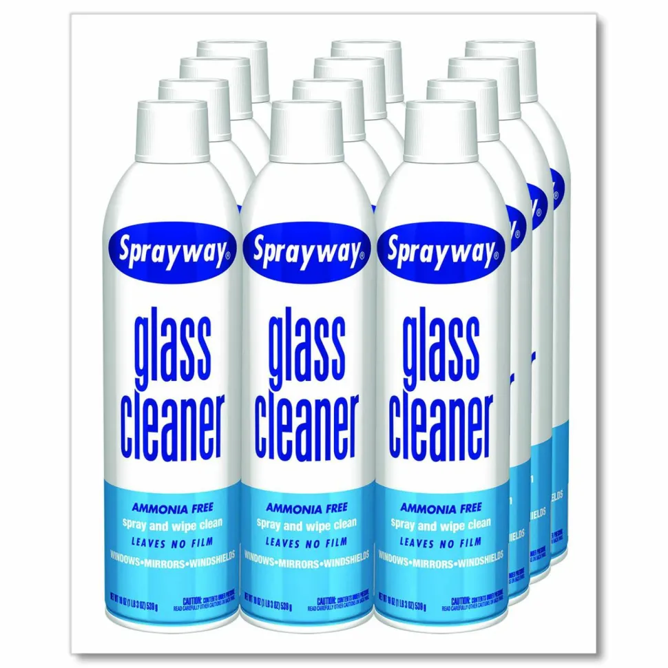 Sprayway Glass Cleaner, 19 oz Aerosol Spray, 12/Carton