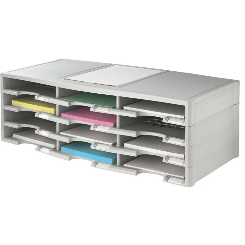 Stackable Plastic Literature Organizer, 12 Compartments, Gray