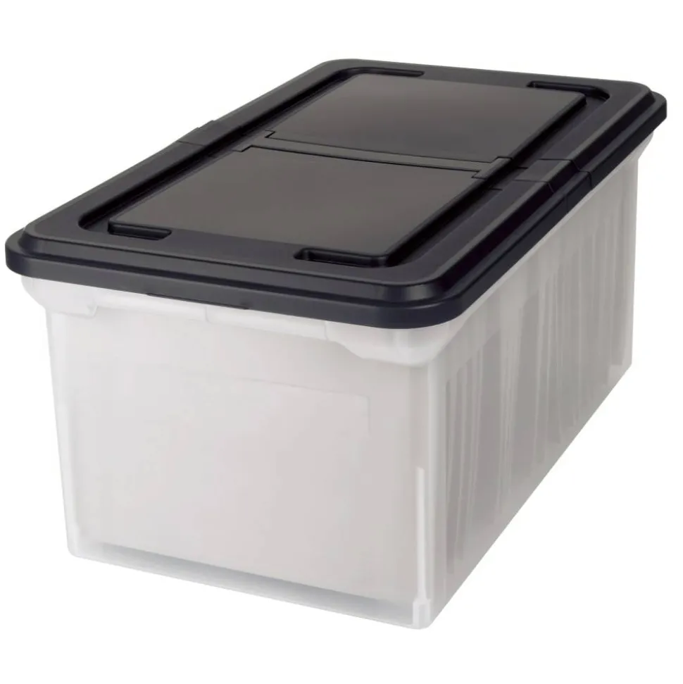 Stackable File Tote Box, Letter Size, 10-7/10"H x 22-4/5"D x 13-7/10"W, Clear/Black