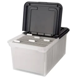 Stackable File Tote Box, Letter Size, 10-7/10"H x 22-4/5"D x 13-7/10"W, Clear/Black