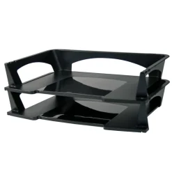 Stacking Desk Trays, 3"H x 14 3/4"W x 9 1/4"D, Black, Pack Of 2