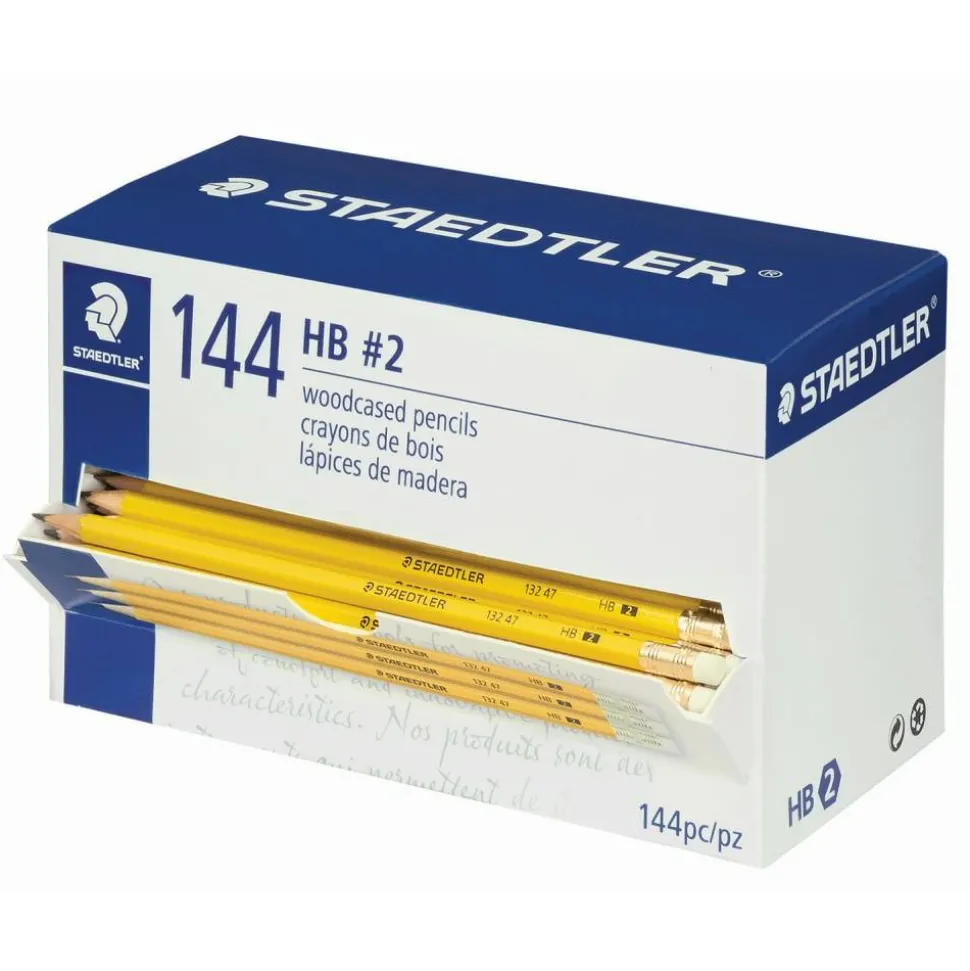 Staedtler Woodcased Pre-Sharpened Pencils, 2 mm, #2HB, Yellow, Pack Of 144 Pencils