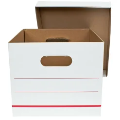 Standard-Duty Corrugated Storage Boxes, Letter/Legal Size, 15" x 12" x 10", 60% Recycled, White/Red, Pack Of 15