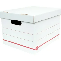 Standard-Duty Corrugated Storage Boxes, Letter/Legal Size, 15" x 12" x 10", 60% Recycled, White/Red, Pack Of 15