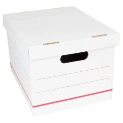 Standard-Duty Corrugated Storage Boxes, Letter/Legal Size, 15" x 12" x 10", 60% Recycled, White/Red, Pack Of 12
