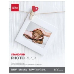 Standard Photo Paper, Glossy, Letter Size, White, Pack Of 100 Sheets