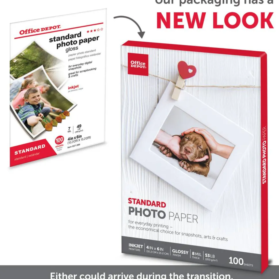 Standard Photo Paper, Glossy, 4" x 6", White, Pack Of 100 Sheets