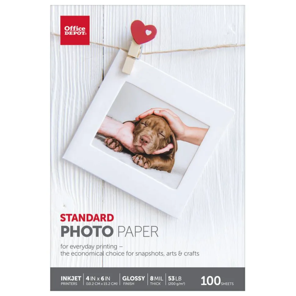Standard Photo Paper, Glossy, 4" x 6", White, Pack Of 100 Sheets
