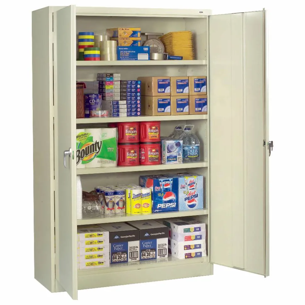 Standard Storage Cabinet, 4 Adjustable Shelves, 18"W x 72"D, Putty