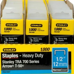 Stanley SharpShooter Heavy-Duty 1/2" Staples - Heavy Duty - 1/2" - 1/2" Leg - 3/8" Crown - Silver - 1000 / Box