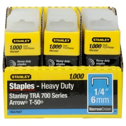 Stanley SharpShooter Heavy-Duty 1/4" Staples - Heavy Duty - 1/4" - 1/4" Leg - 3/8" Crown - Insulated - Silver - 1000 / Box