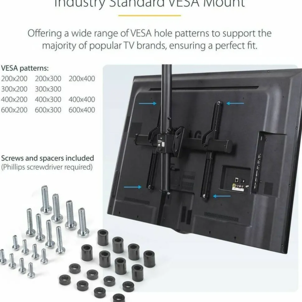 StarTech.com Ceiling TV Mount For 32" to 75" TVs, 1.8' to 3' Short Pole