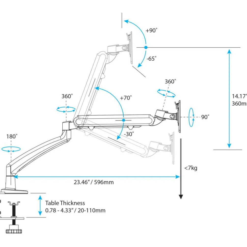 StarTech.com Desk Mount Monitor Arm - Slim Profile - Supports VESA Mount Monitors up to 34" - Adjustable Single Monitor Mount - Steel
