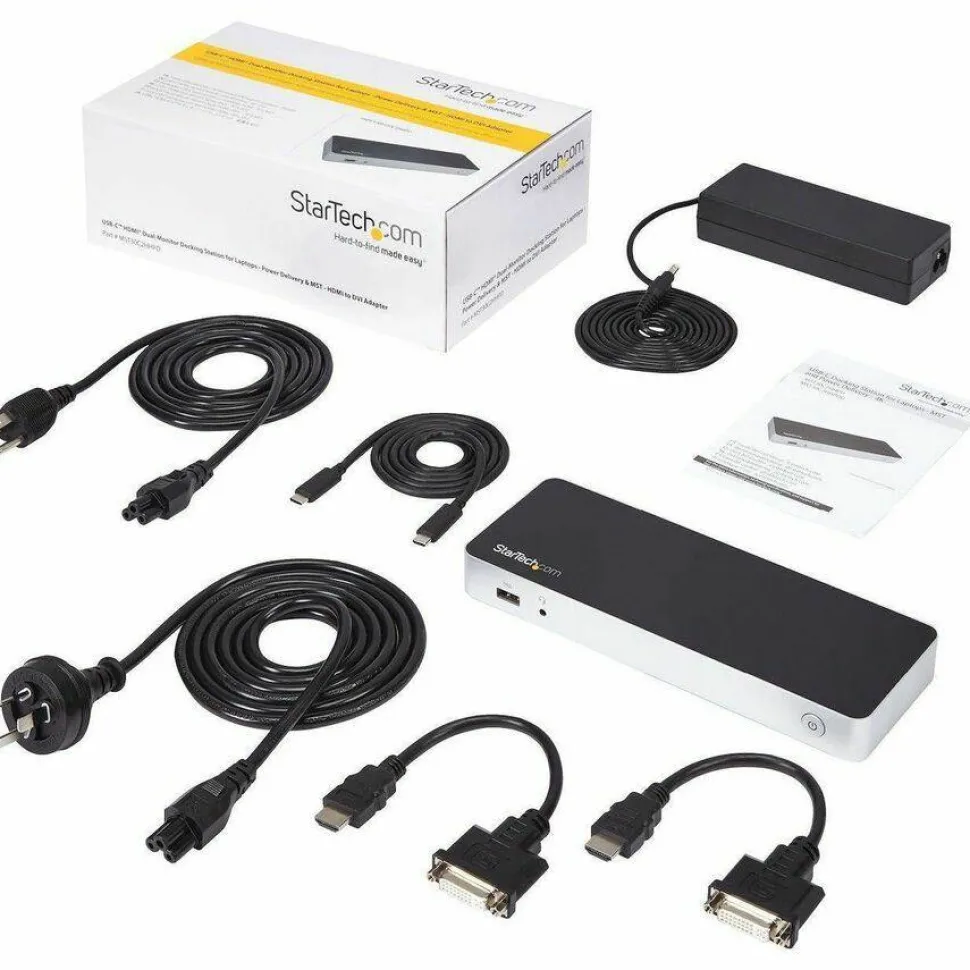 StarTech.com Dual Monitor USB-C Dock - Windows - 60W PD - 5x USB 3 - Dual HDMI /DVI - No Display Driver Setup - HDMI to DVI Adapters
