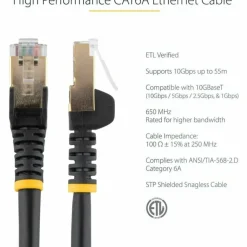 StarTech.com 7 ft CAT6a Ethernet Cable - 10 Gigabit Category 6a Shielded Snagless RJ45 100W PoE Patch Cord - 10GbE Black UL/TIA Certified