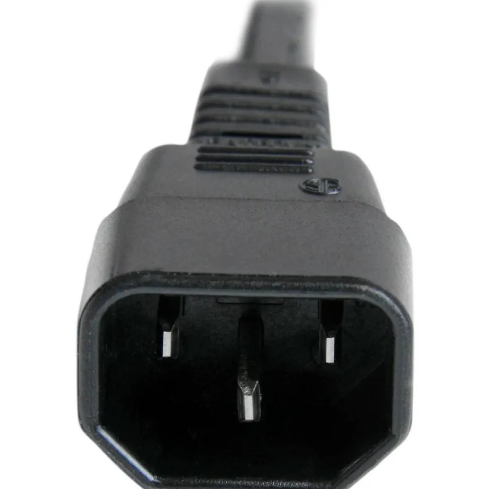 StarTech.com 3ft (1m) Heavy Duty Extension Cord, IEC C14 to IEC C15 Black Extension Cord, 15A 125V, 14AWG, Heavy Gauge Power Cable