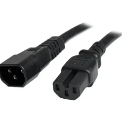 StarTech.com 3ft (1m) Heavy Duty Extension Cord, IEC C14 to IEC C15 Black Extension Cord, 15A 125V, 14AWG, Heavy Gauge Power Cable