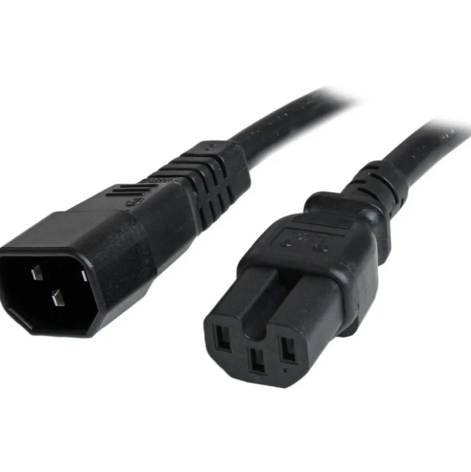 StarTech.com 3ft (1m) Heavy Duty Extension Cord, IEC C14 to IEC C15 Black Extension Cord, 15A 125V, 14AWG, Heavy Gauge Power Cable