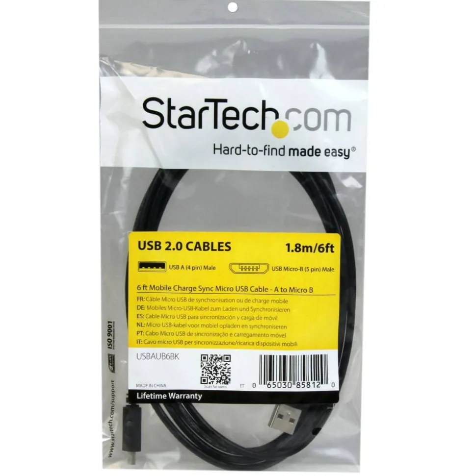StarTech.com 6 ft Mobile Charge Sync USB to Slim Micro USB Cable - USBAUB6BK