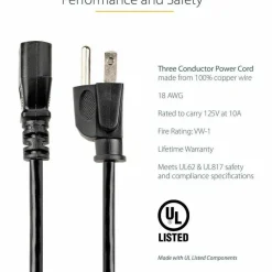 StarTech.com 15 ft Standard Computer Power Cord - NEMA5-15P to C13