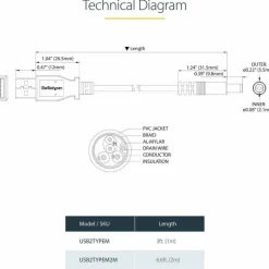 StarTech.com 3 ft USB to Type M Barrel 5V DC Power Cable - Charge your 5V DC devices using your computer USB port - USB2TYPEM
