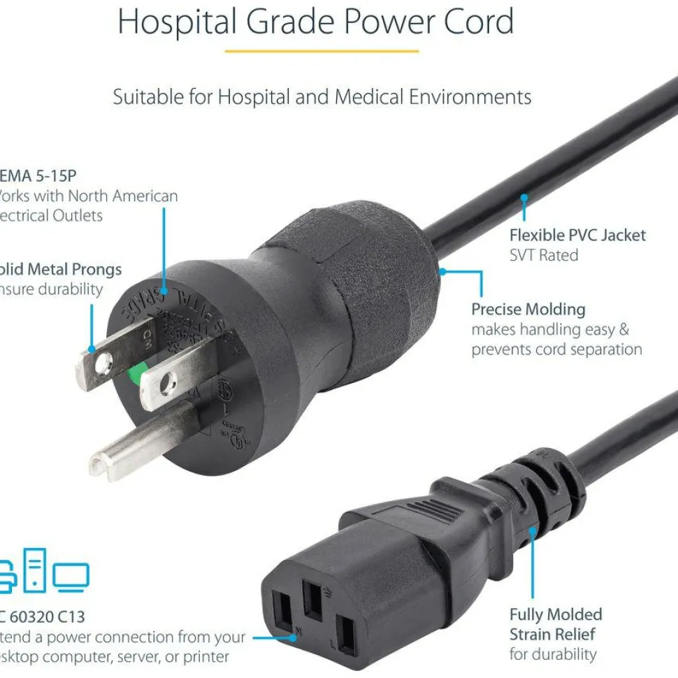 StarTech.com Hospital Grade Power Cord, 10'