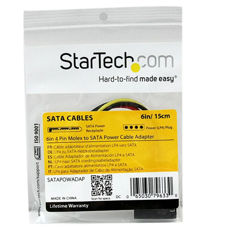 StarTech.com 6in 4 Pin LP4 to SATA Power Cable Adapter - Power a Serial ATA hard drive from a conventional LP4 power supply connection - SATAPOWADAP