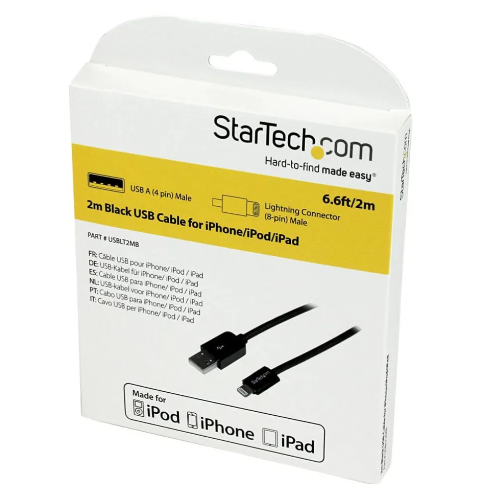 StarTech.com 2m (6ft) Long Black Apple 8-pin Lightning Connector to USB Cable - USBLT2MB