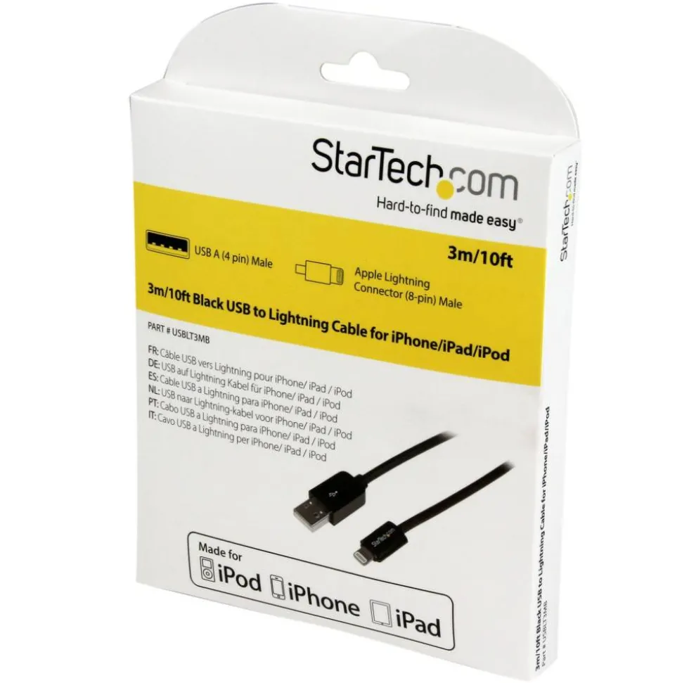 StarTech.com 3m (10ft) Long Black Apple 8-pin Lightning Connector to USB Cable for iPhone / iPod / iPad
