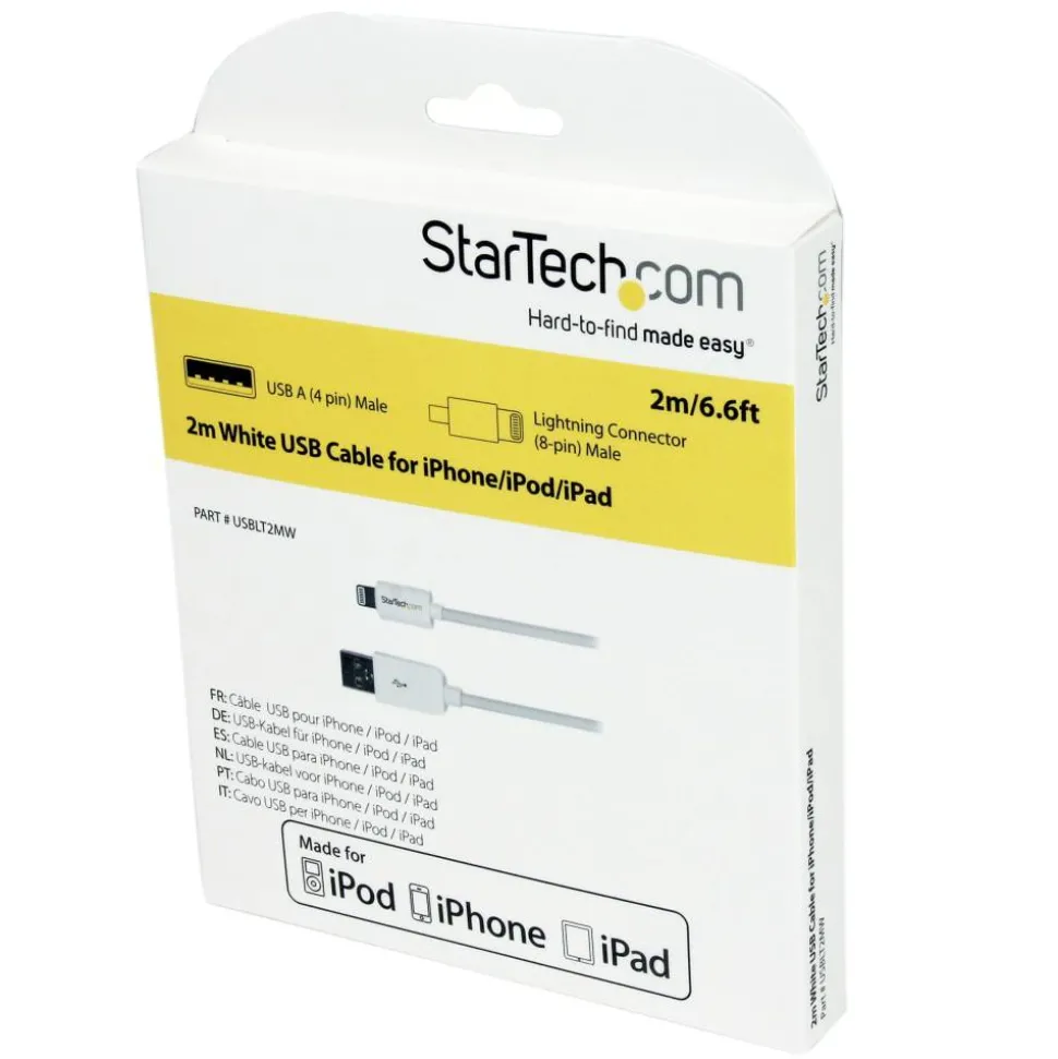 StarTech.com 2m (6ft) Long White Apple 8-pin Lightning Connector to USB Cable - USBLT2MW