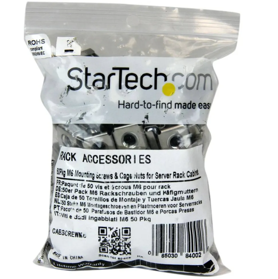 StarTech.com M6 Mounting Screws With Cage Nuts, Pack Of 50