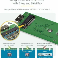 StarTech.com M.2 SSD Enclosure for M.2 SATA SSDs - USB 3.1 (10Gbps) with USB-C Cable - External Enclosure - SM21BMU31C3