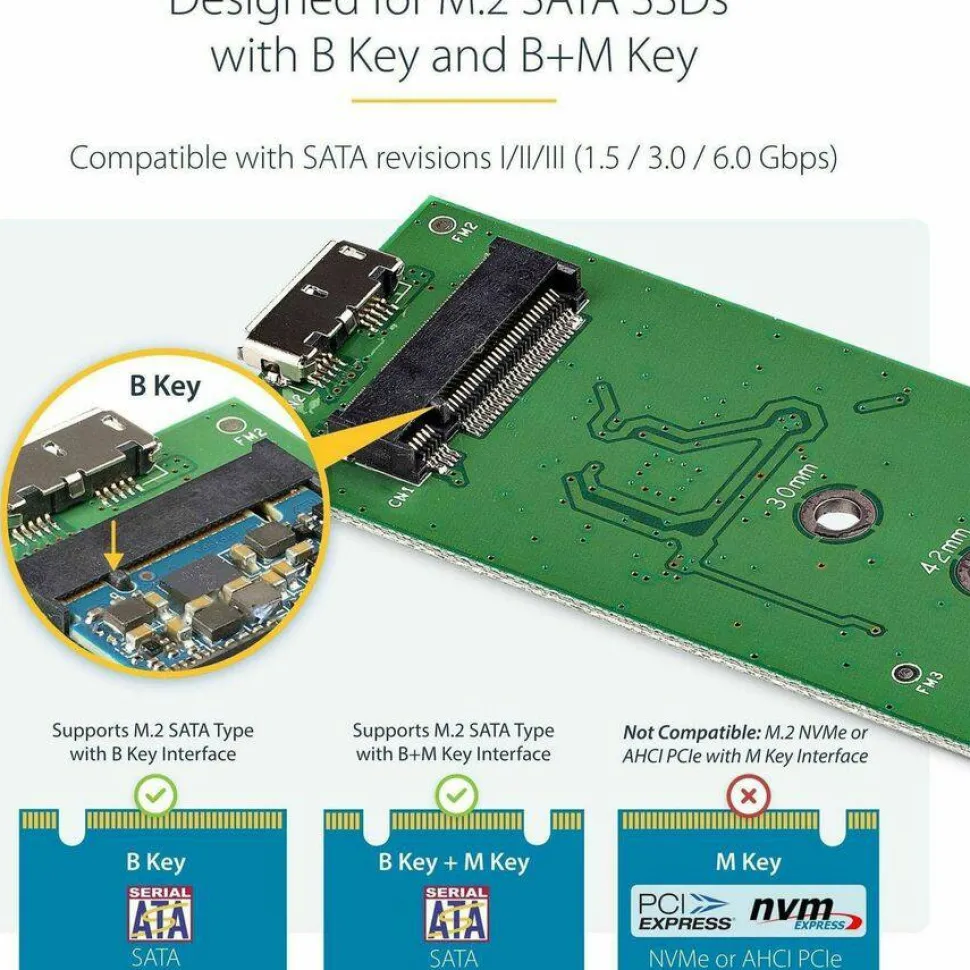 StarTech.com M.2 SSD Enclosure for M.2 SATA SSDs - USB 3.1 (10Gbps) with USB-C Cable - External Enclosure - SM21BMU31C3