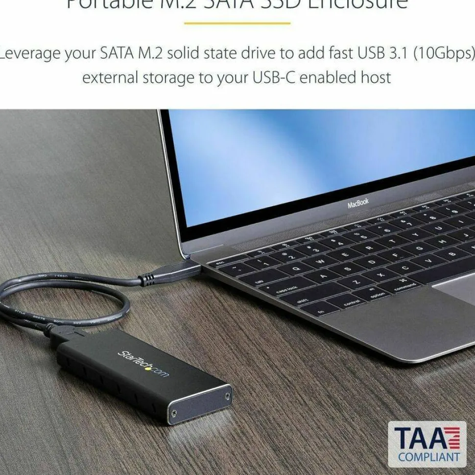 StarTech.com M.2 SSD Enclosure for M.2 SATA SSDs - USB 3.1 (10Gbps) with USB-C Cable - External Enclosure - SM21BMU31C3