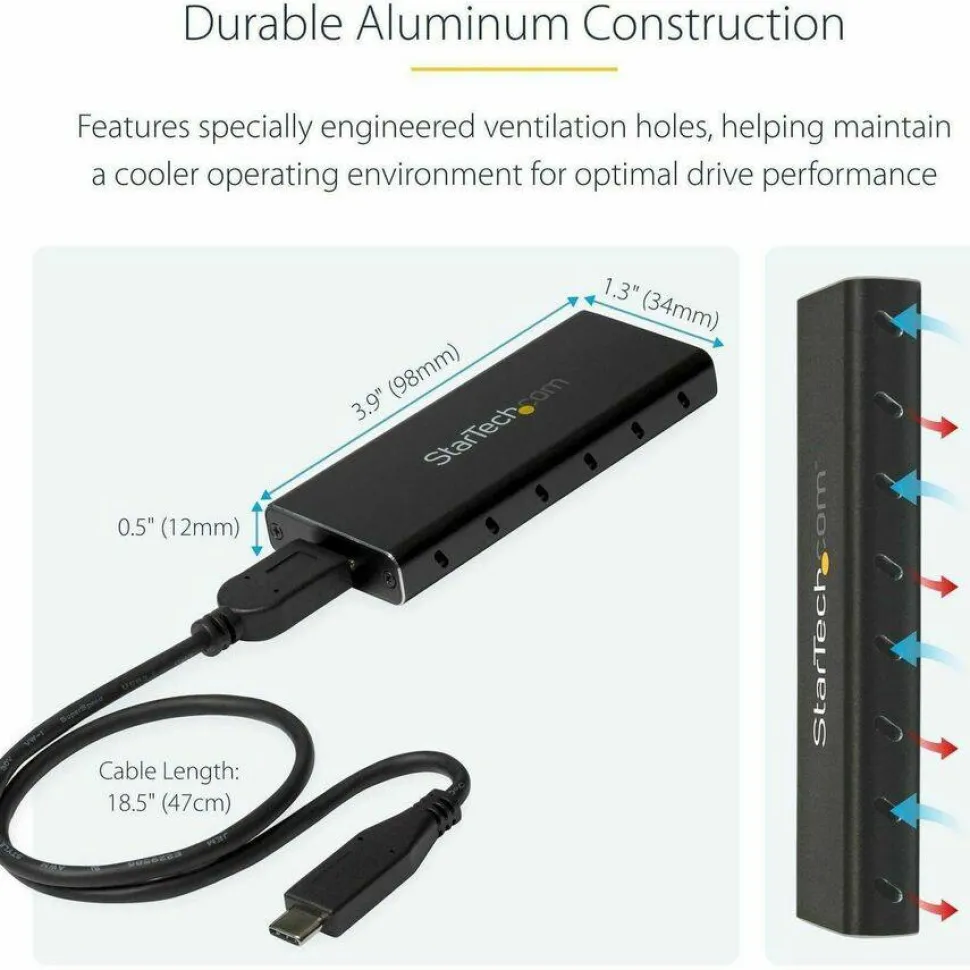 StarTech.com M.2 SSD Enclosure for M.2 SATA SSDs - USB 3.1 (10Gbps) with USB-C Cable - External Enclosure - SM21BMU31C3