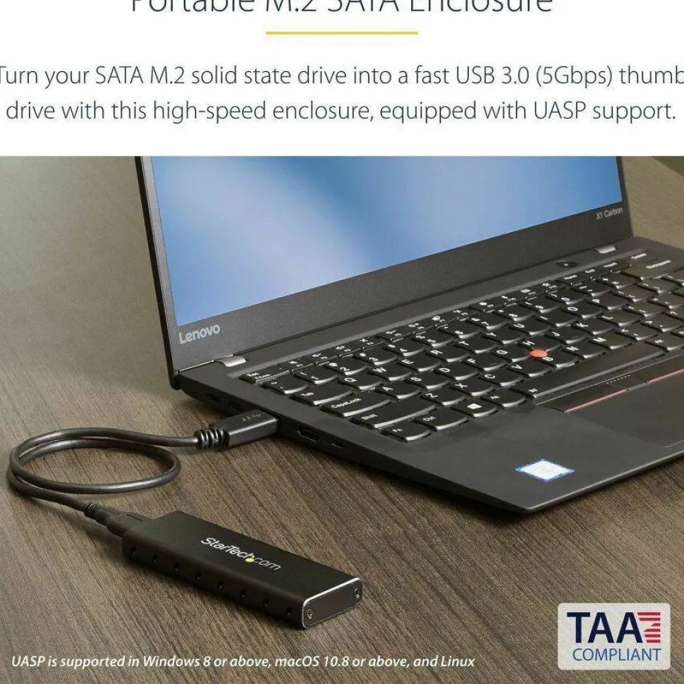 StarTech.com M.2 SSD Enclosure for M.2 SATA External Solid State Drives, USB, SM2NGFFMBU33