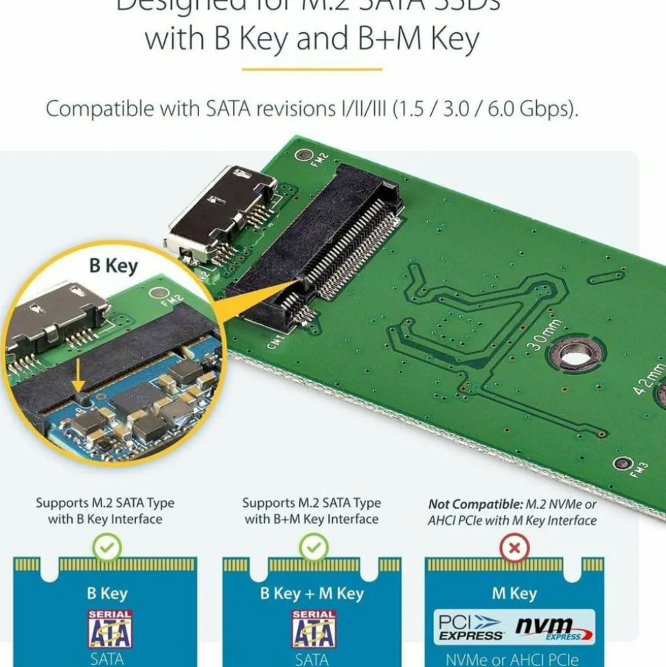 StarTech.com M.2 SSD Enclosure for M.2 SATA External Solid State Drives, USB, SM2NGFFMBU33