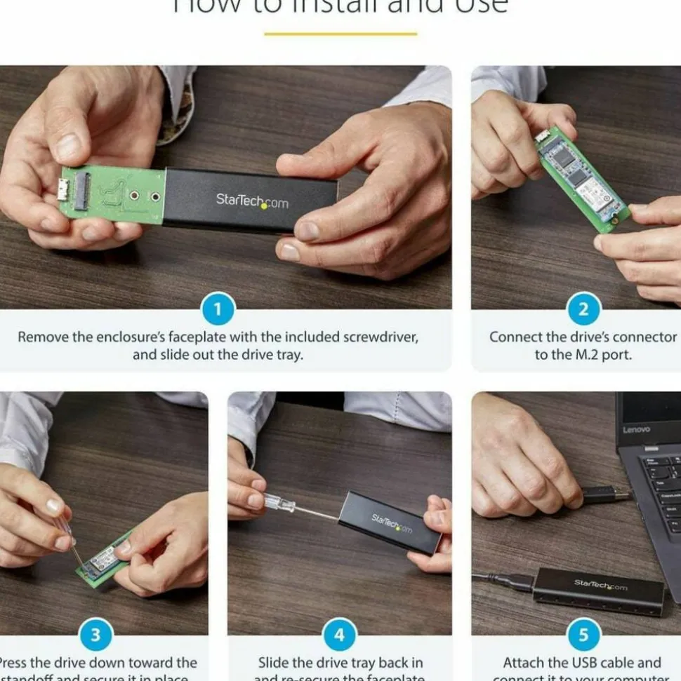 StarTech.com M.2 SSD Enclosure for M.2 SATA External Solid State Drives, USB, SM2NGFFMBU33