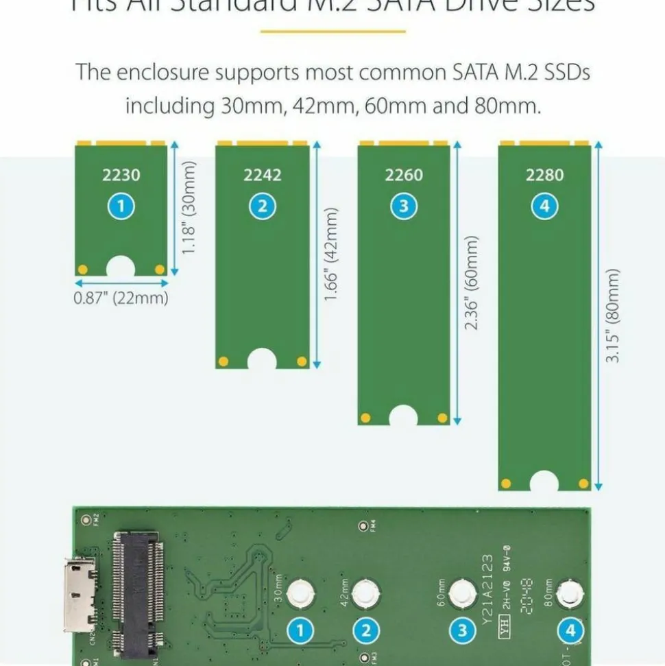 StarTech.com M.2 SSD Enclosure for M.2 SATA External Solid State Drives, USB, SM2NGFFMBU33