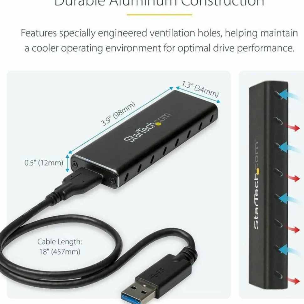 StarTech.com M.2 SSD Enclosure for M.2 SATA External Solid State Drives, USB, SM2NGFFMBU33