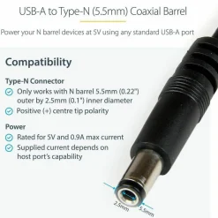 StarTech.com 1m USB to Type N Barrel 5V DC Power Cable - USB A to 5.5mm DC - Charge your 5V DC devices from your computer through a USB port