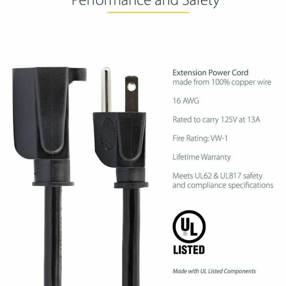 StarTech.com Power Extension Cable - 125V AC - 15A - 6ft - Black - Extend your power cord by 6ft - 6ft - PAC1016