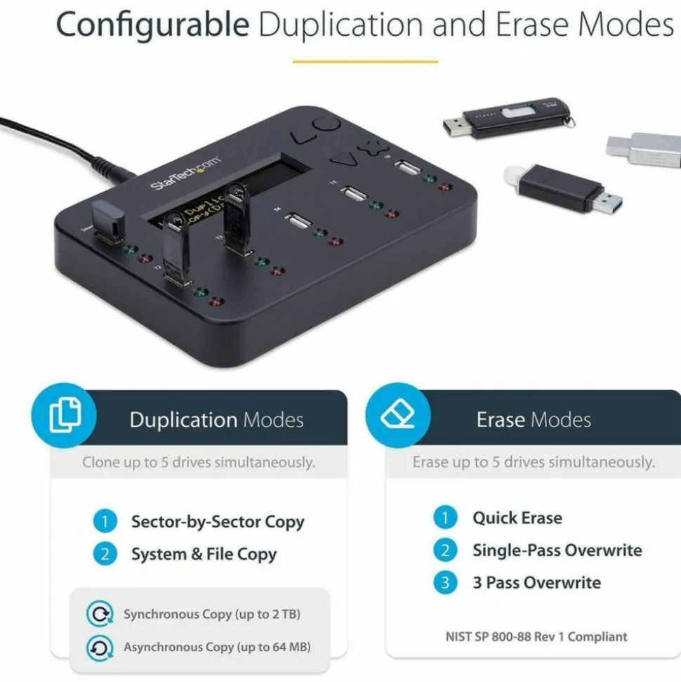 StarTech.com Standalone 1:5 USB Flash Drive Duplicator and Eraser - Flash Drive Copier