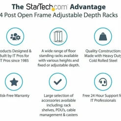 StarTech.com 42U Adjustable Depth Open Frame 4 Post Server Rack Cabinet - Flat Pack w/ Casters, Levelers and Cable Management Hooks - 4POSTRACK42