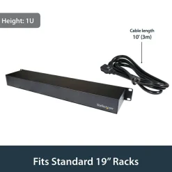 StarTech.com 1U 19" 8 Port Rack Mount PDU, IEC C13 Socket Rackmount Power Supply/ Strip, Horizontal Server Rack Surge Protector 16A 240V