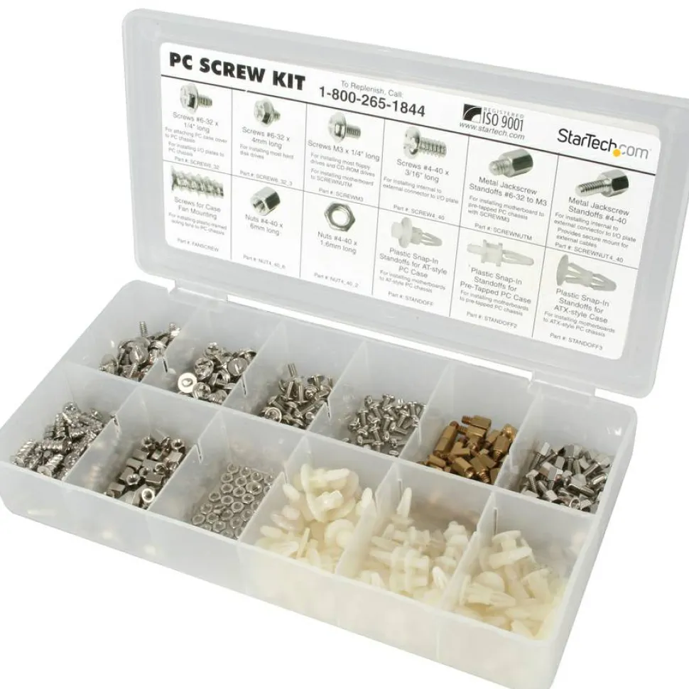 StarTech Deluxe Assortment PC Screw Kit, Screw Nuts and Standoffs, Assortment Of 12 Common PC Case Screws, Screw kit, TAA