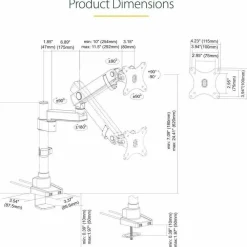 StarTech Desk Mount Monitor Arm with 2x USB 3.0 ports for VESA Display up to 34" (17.6lb/8kg), C-Clamp/Grommet, Mechanical Spring