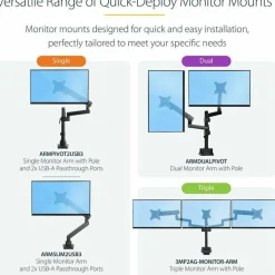 StarTech Desk Mount Monitor Arm with 2x USB 3.0 ports for VESA Display up to 34