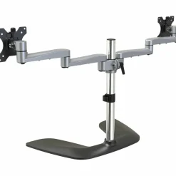 StarTech Dual Monitor Stand, Ergonomic Desktop Monitor Stand for up to 32"(17.6lb/8kg) VESA Displays, Free-Standing Adjustable, Silver